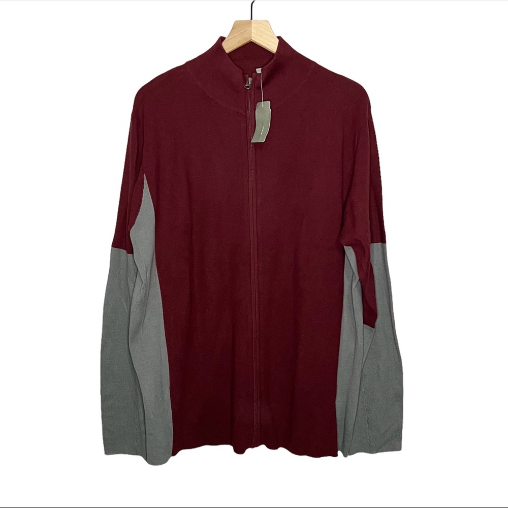 NWT NEW Urban Outfitters ACE Full Zip Colorblock Sweater in Red/Gray XL